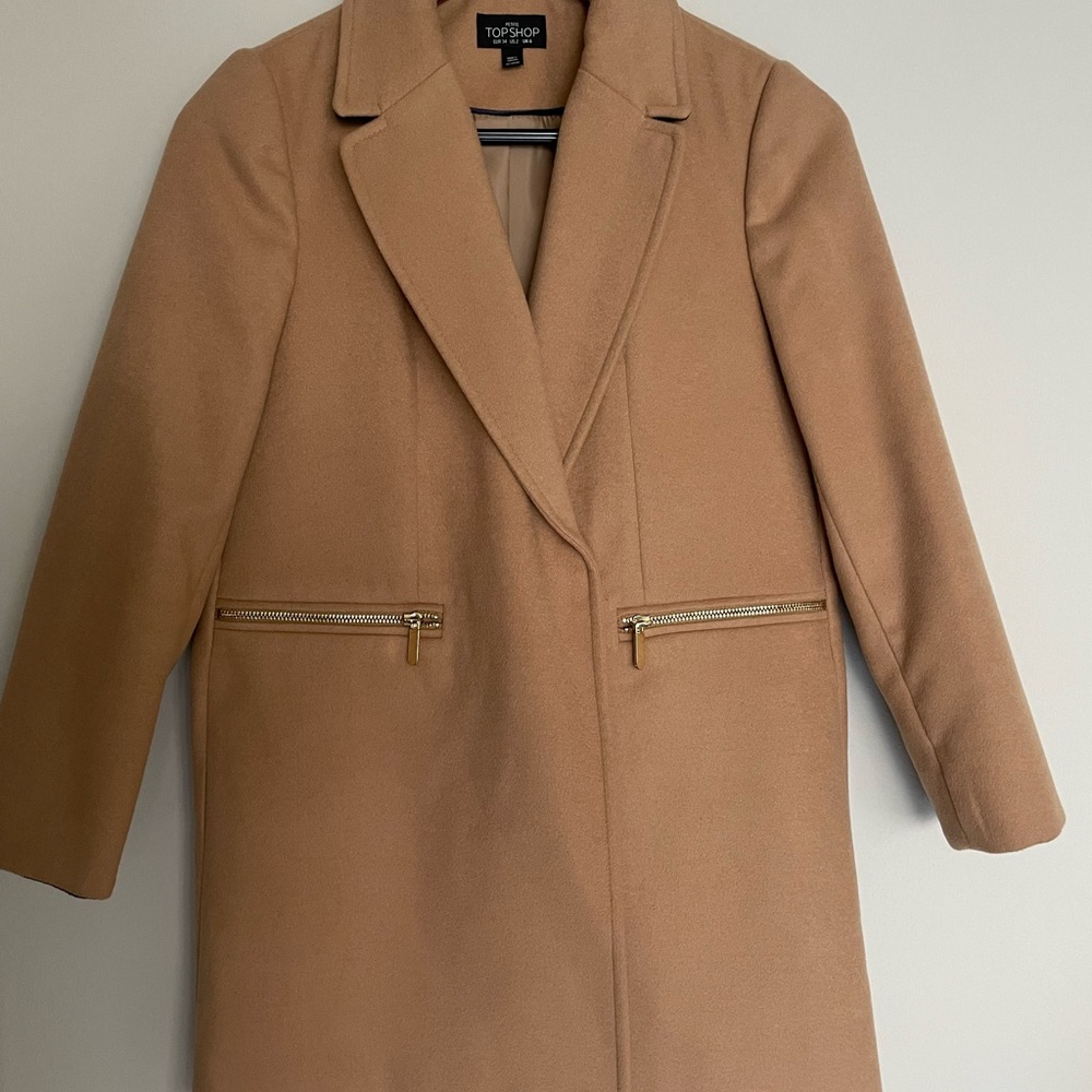Topshop Camel Trench Coat with Gold Accents